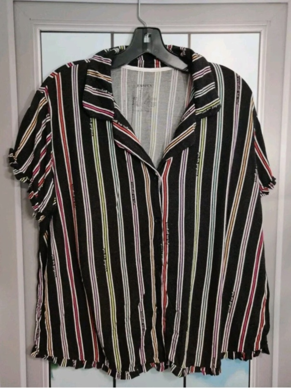 Black Multistripe Short Sleeve Button-Down Shirt